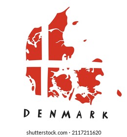 Vector hand drawn stylized map of Denmark. Travel illustration. Kingdom of Denmark geography illustration. Europe map element
