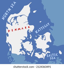 Vector hand drawn stylized map of Denmark waters and neighboring countries. Travel illustration. Kingdom of Denmark geography illustration. Europe map element
