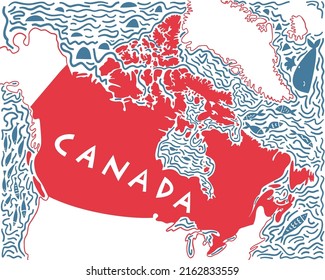 Vector hand drawn stylized map of Canadian region. Canada travel illustration. North America map 