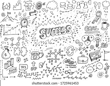 Vector hand drawn success doodles set