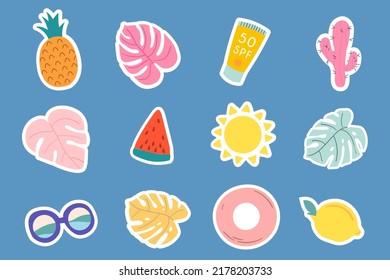 Vector Hand Drawn Summer Sticker Pack. Summer Icons, Prints.