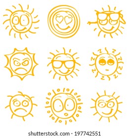 vector hand drawn sun characters - Separate layers for easy editing
