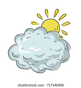vector hand drawn sun hid behind the cloud