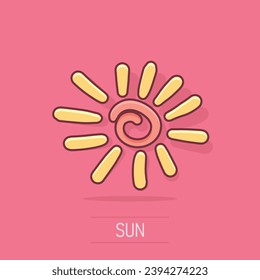 Vector hand drawn sun icon in comic style. Summer sign illustration pictogram. Sun business splash effect concept.