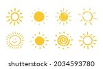 Vector hand drawn sun on white background.