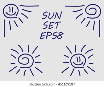 Vector hand drawn sun set