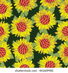 Vector Hand drawn sunflower flower seamless background