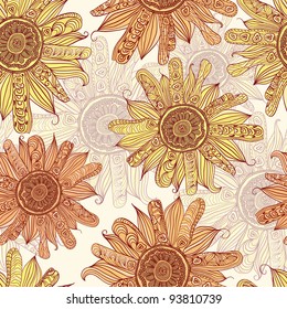 vector hand drawn sunflower seamless pattern