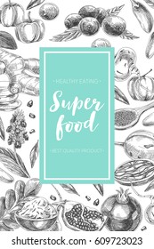 Vector hand drawn superfood Illustration. Sketch vintage style. Design template.