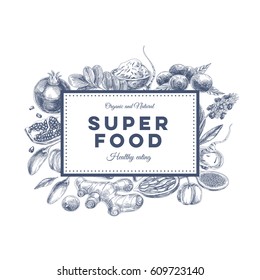 Vector hand drawn superfood Illustration. Sketch vintage style. Design template.