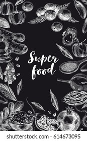 Vector hand drawn superfood Illustration. Sketch vintage style. Design template.
