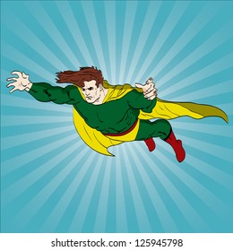 Vector hand drawn superhero flying