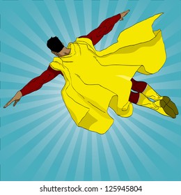 Vector hand drawn superhero flying