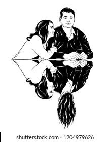 Vector hand drawn surreal illustration of two lovers . Creative tattoo artwork. Template for card, poster, banner, print for t-shirt, pin, badge, patch.