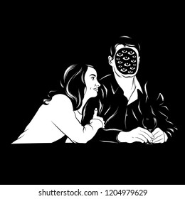 Vector hand drawn surreal illustration of two lovers . Creative tattoo artwork. Template for card, poster, banner, print for t-shirt, pin, badge, patch.