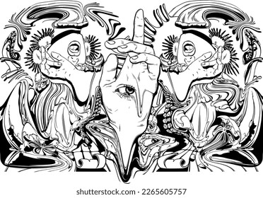 Vector hand drawn surreal illustration. Creative  artwork . Template for card, poster, banner, print for t-shirt, pin, badge, patch.