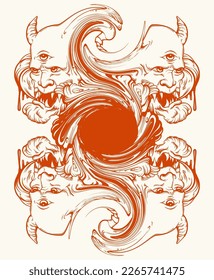 Vector hand drawn surreal illustration. Creative  artwork . Template for card, poster, banner, print for t-shirt, pin, badge, patch.