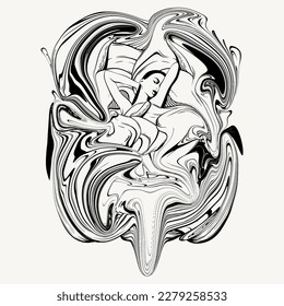 Vector hand drawn surreal illustration. Creative trendy artwork . Template for card, poster, banner, print for t-shirt, pin, badge, patch.