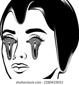 Ilustración surrealista dibujada a mano vectorial. Obra de arte creativa de moda. Plantilla para tarjeta, afiche, banner, imprimir para camiseta, pin, insignia, parche.