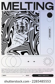 Vector hand drawn surreal illustration on gradient background. Creative typography artwork . Template for card, poster, banner, print for t-shirt, pin, badge, patch.
