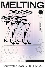 Vector hand drawn surreal illustration on gradient background. Creative typography artwork . Template for card, poster, banner, print for t-shirt, pin, badge, patch.