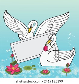 vector hand drawn swan cartoon animal illustration 
