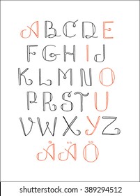vector hand drawn swedish alphabet, with highlighted vowels letters
