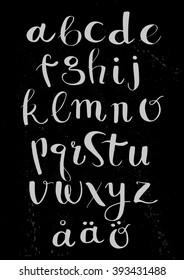 vector hand drawn swedish alphabet on the black background with added texture
