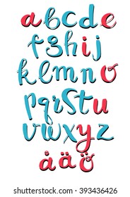 vector hand drawn swedish alphabet, in blue and red colors