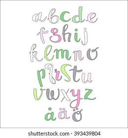 vector hand drawn swedish alphabet in pastel colors
