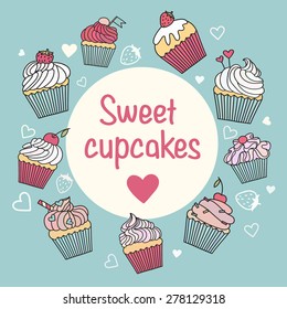 Vector hand drawn sweet cupcakes