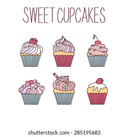 Vector hand drawn sweet cupcakes
