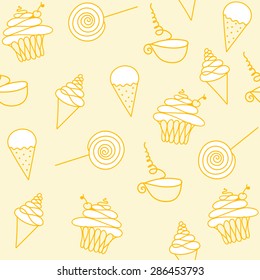 Vector hand drawn sweet desserts background. Seamless pattern.