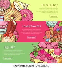 Vector hand drawn sweets horizontal banner and poster templates illustration