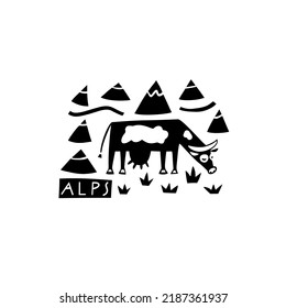 Vector hand drawn symbol of Austria. Travel illustration of Austrian signs. Hand drawn lettering illustration. Alps landmark logo