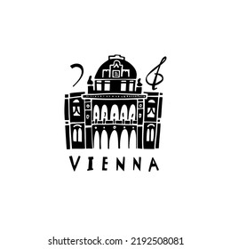 Vector hand drawn symbol of Austria. Travel illustration of Austrian signs. Hand drawn lettering illustration. Landmark logo