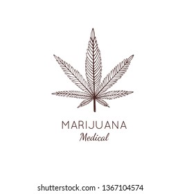 Vector hand drawn symbol of Cannabis, marijuana.  Medicinal cannabis concept
