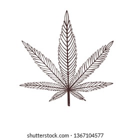 Vector hand drawn symbol of Cannabis, marijuana.  Medicinal cannabis concept