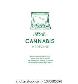 Vector hand drawn symbol of Cannabis, marijuana.  Medicinal cannabidiol concept