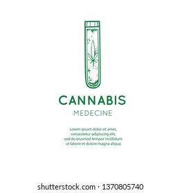 Vector hand drawn symbol of Cannabis, marijuana.  Medicinal cannabidiol concept