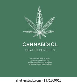 Vector hand drawn symbol of Cannabis, marijuana.  Medicinal cannabidiol concept