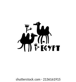 Vector hand drawn symbol of Egypt. Travel illustration of Arab Republic of Egypt signs. Hand drawn lettering illustration. Egyptian landmark logo