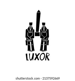 Símbolo de Egipto dibujado a mano por vectores. Ilustración de viajes de los carteles de la República Árabe de Egipto. Ilustración con letras dibujada a mano. Logo de la Antigua Ciudad Egipcia