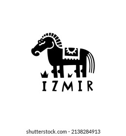 Vektor handgezeichnet Symbol von Izmir. Reisegrafik der Republik Türkei. Handgezeichnete trojanische Pferdegrafik. Türkisches Wahrzeichen