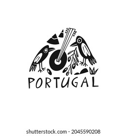 Vector hand drawn symbol of Portugal. Travel illustration of Portuguese signs. Hand drawn lettering illustration. Portuguese landmark logo