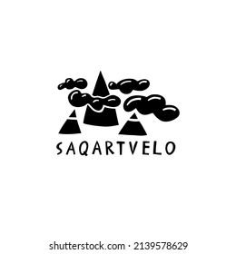 Vector hand drawn symbol of Sakartvelo. Travel illustration of Republic of Georgia signs. Hand drawn lettering illustration. Georgian landmark logo