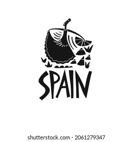 Vector hand drawn symbol of Spain. Travel illustration of Spain Dance. Hand drawn lettering illustration. Spanish landmark logo
