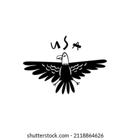 Vector hand drawn symbol of United States of America. Travel illustration of USA signs. Hand drawn lettering illustration. America's  landmark logo