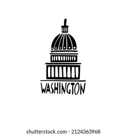 Vector hand drawn symbol of Washington. Travel illustration of USA signs. Hand drawn lettering illustration. America's  landmark logo