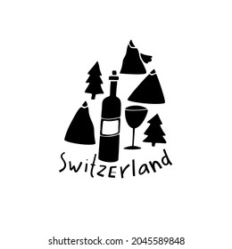 Vector hand drawn symbols of Switzerland. Travel illustration. Swiss landmark logo